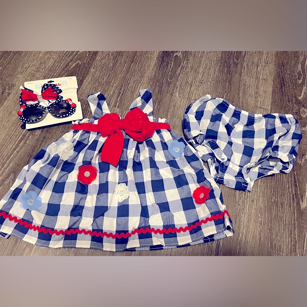 4th of July Baby Outfit 12-18 Months With Sunglasses And Headband